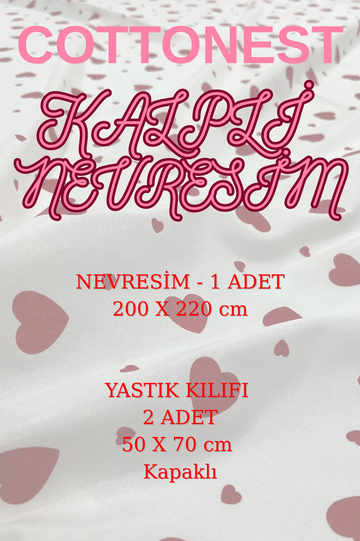 Çift Kişilik Kalp Desenli Nevresim Takımı | 200 x 220 cm | Sevgil