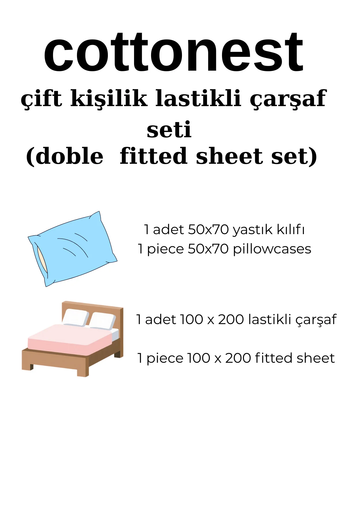 Çift Kişilik Lastikli Çarşaf Seti 160x200 cm | 2 Adet Yastık Kılı Çift Kişilik Lastikli Çarşaf Seti 160x200 cm | 2 Adet Yastık Kılı