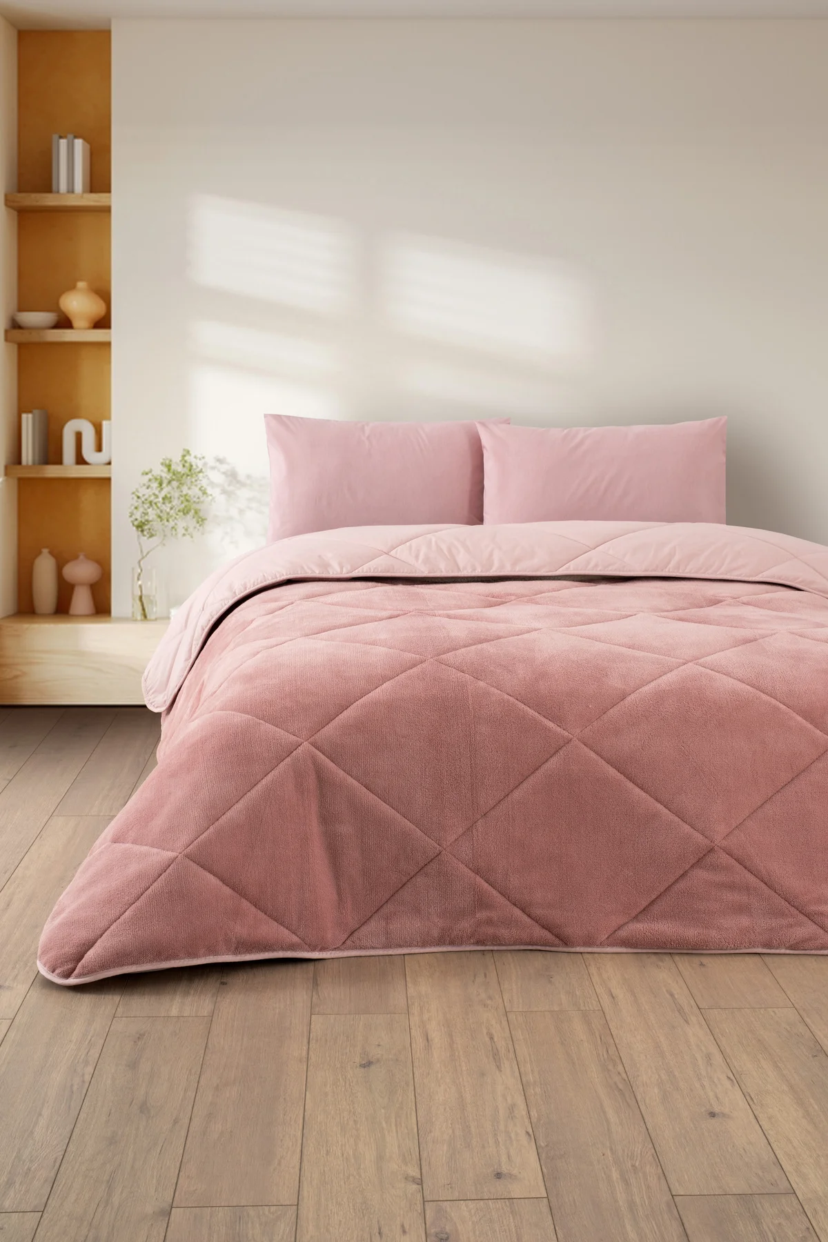 Çift Kişilik Lüx Pudra Wellsoft Yorgan Çift Taraflı 195x215 cm