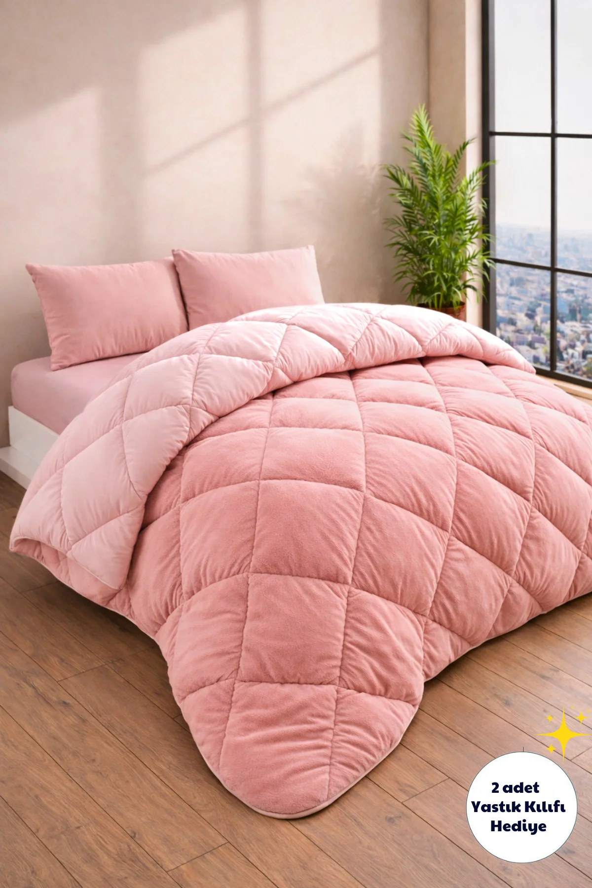 Çift Kişilik Lüx Pudra Wellsoft Yorgan Çift Taraflı 195x215 cm