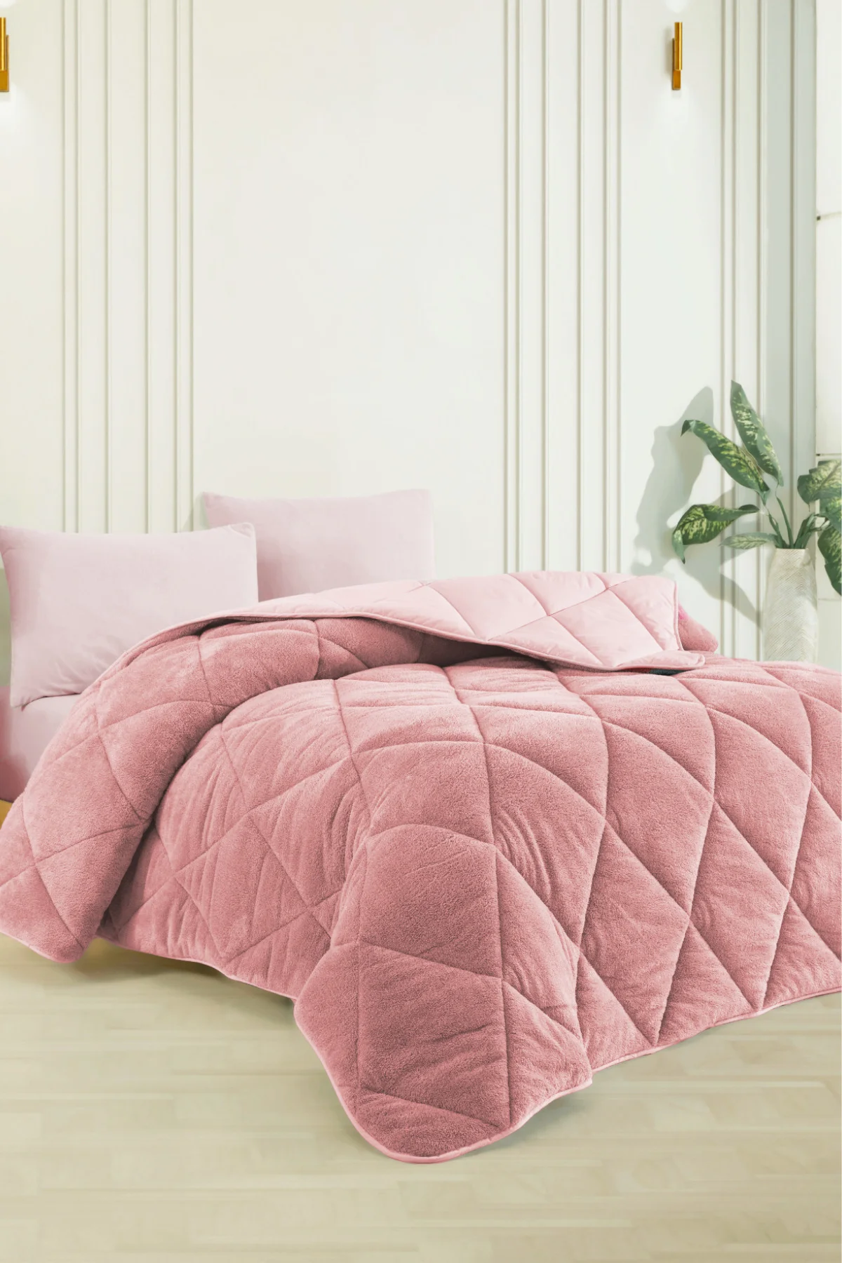 Çift Kişilik Lüx Pudra Wellsoft Yorgan Çift Taraflı 195x215 cm