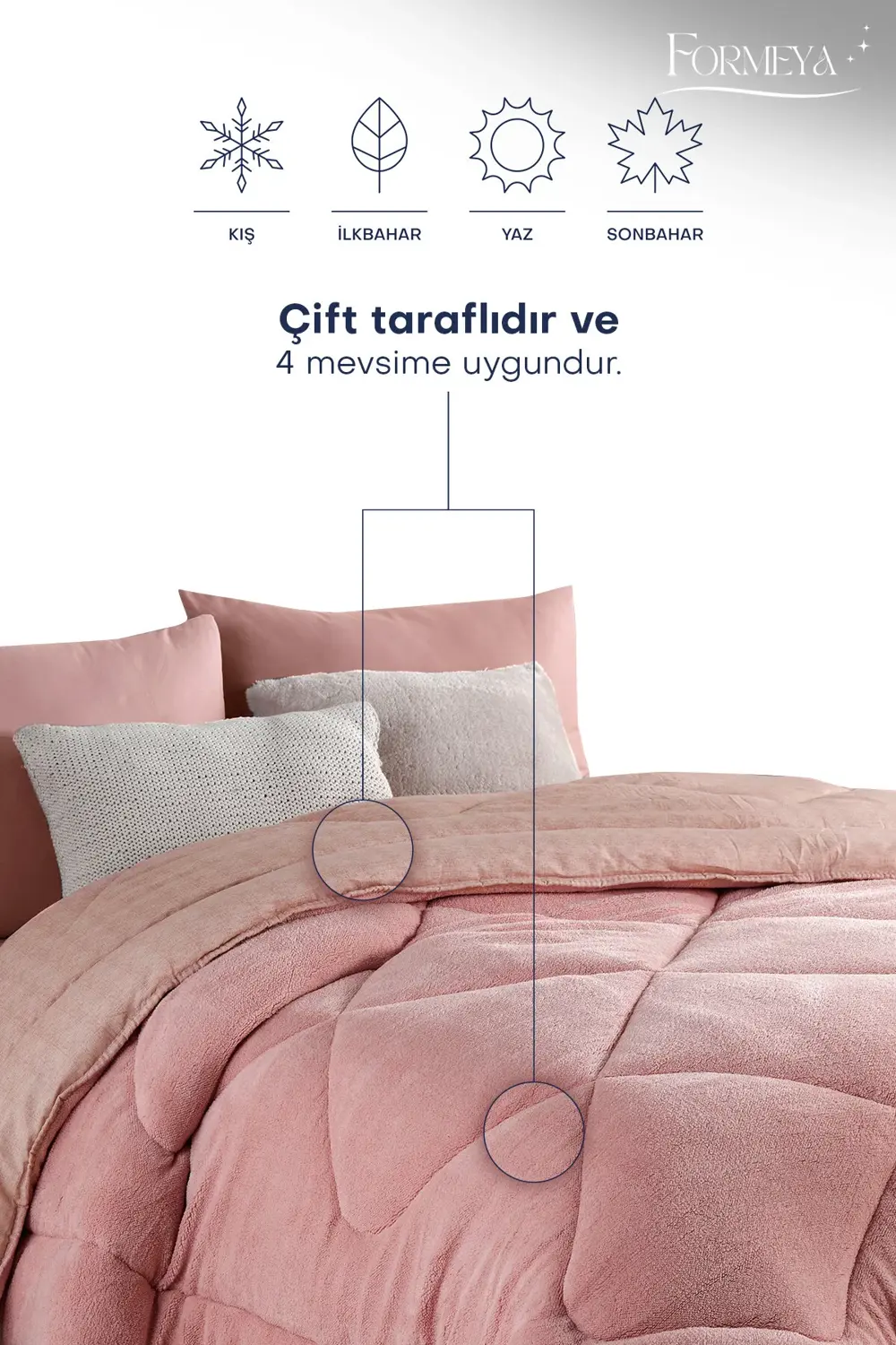 Çift Kişilik Lüx Pudra Wellsoft Yorgan Çift Taraflı 195x215 cm (2