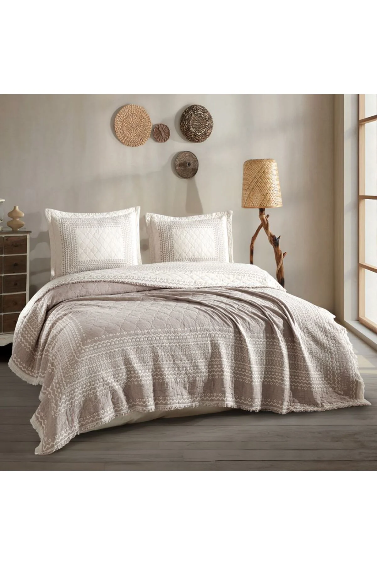 Çift Kişilik Müslin Yatak Örtüsü Nomada V2 Kahve