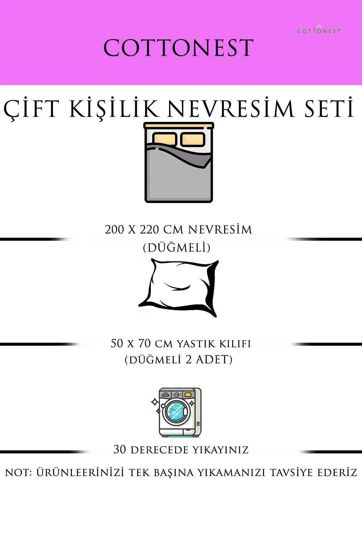 Çift Kişilik Pamuklu Müslin Nevresim Seti 200x220 cm | 2 Yastık K
