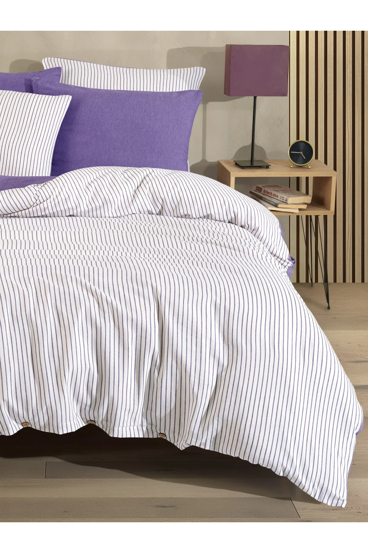 Çift Kişilik Pamuklu Çizgili Nevresim Seti | Düğmeli Model | 200 Çift Kişilik Pamuklu Çizgili Nevresim Seti | Düğmeli Model | 200