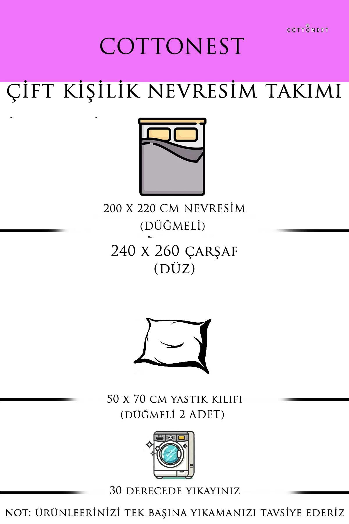 Çift Kişilik Pamuklu Saten Nevresim Takımı | 200 x 220 cm | Pamuk