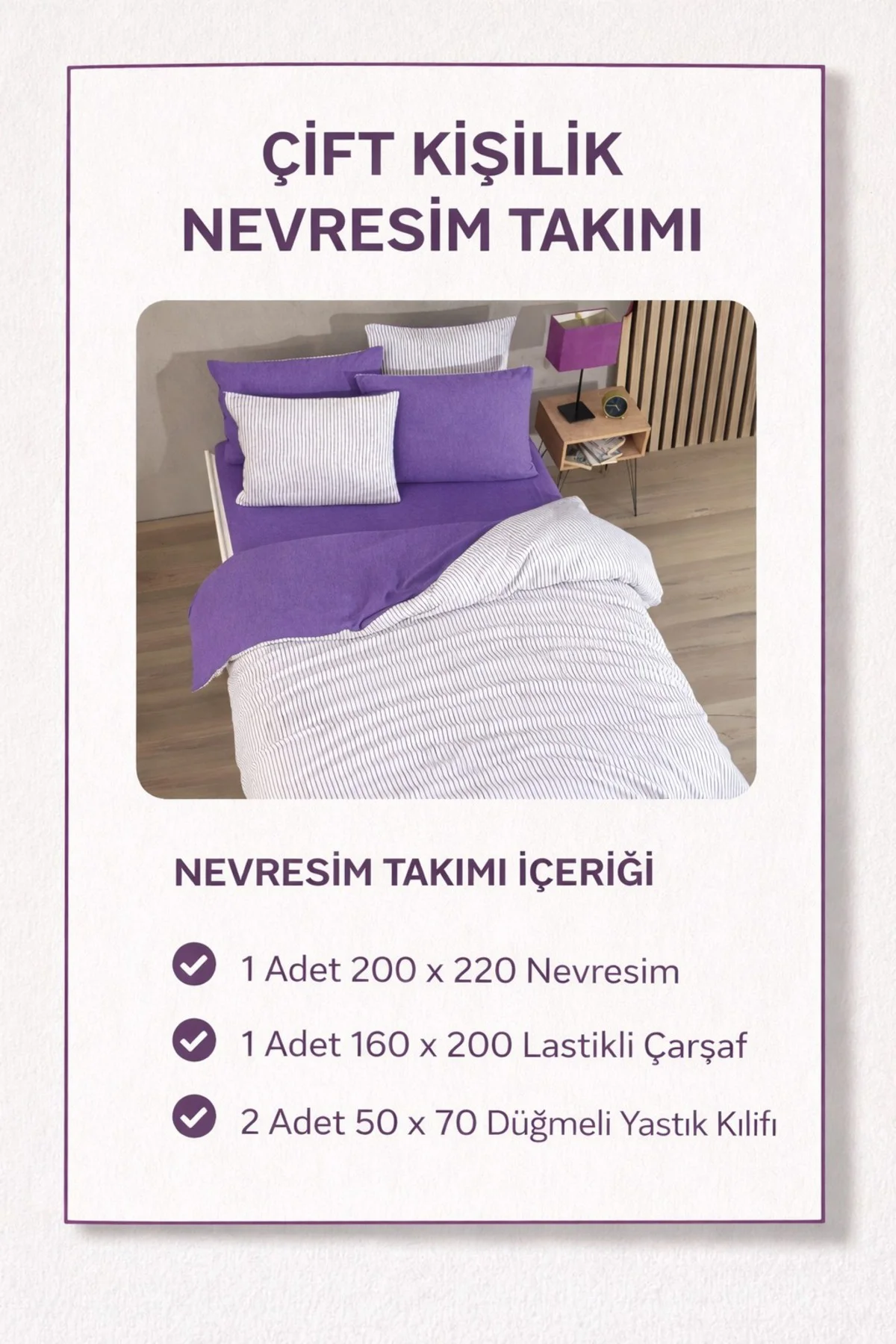 Çift Kişilik Pamuklu Çizgili Nevresim Takımı | Düğmeli Model | 20