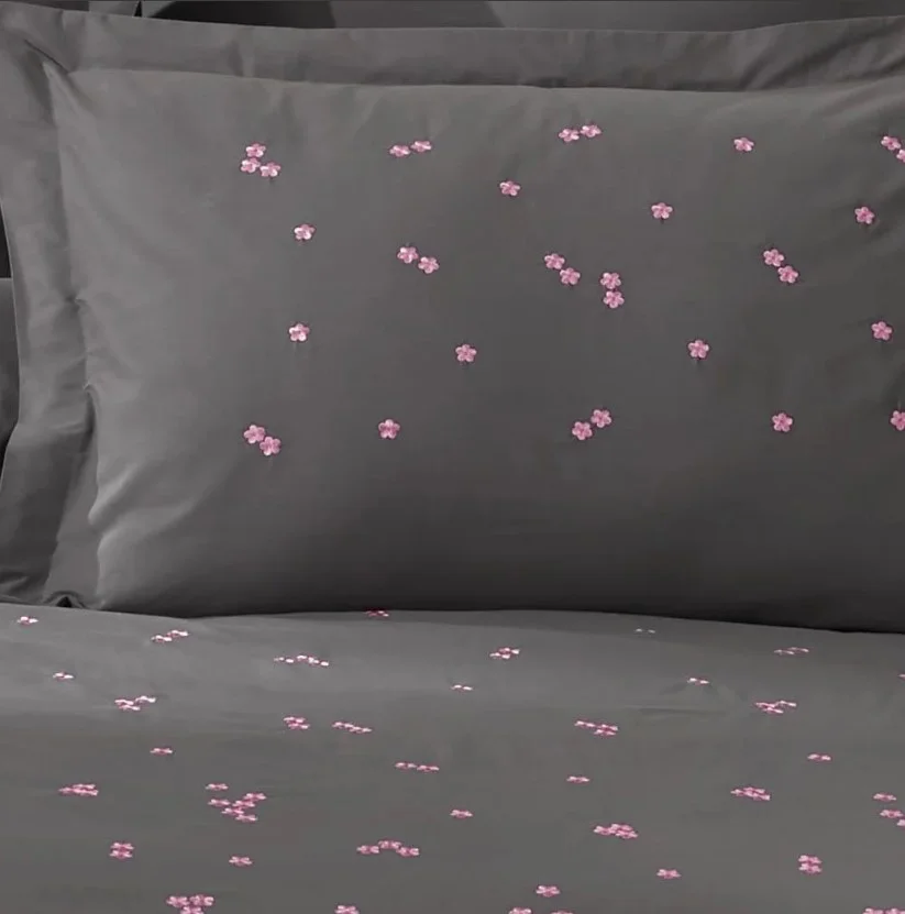Çift Kişilik Poplin Premium Nakışlı Nev Spring Gri