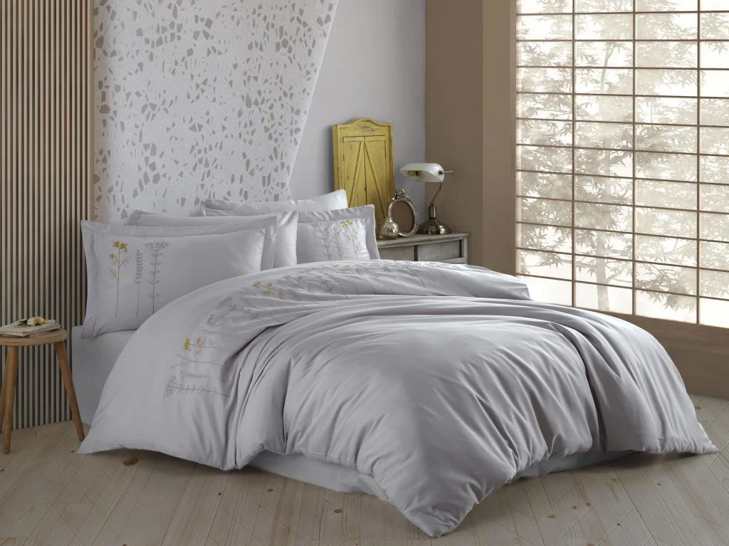 Çift Kişilik Poplin Premium Nakışlı Nev Diva Gri Fiyatı, Yorumları ve Özellikleri