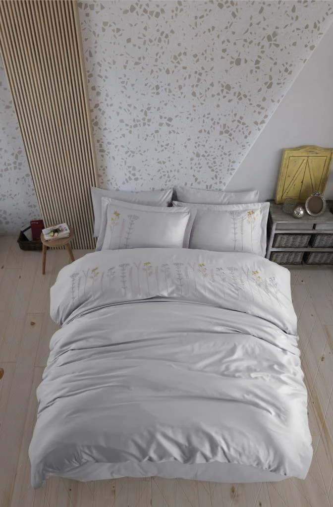 Çift Kişilik Poplin Premium Nakışlı Nev Diva Gri Fiyatı, Yorumları ve Özellikleri