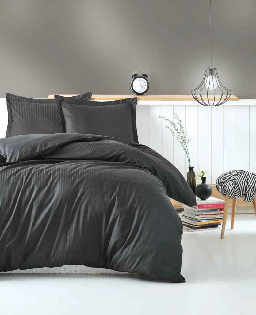 Çift Kişilik Saten Nev Takımı Elegante Stripe Antrasit