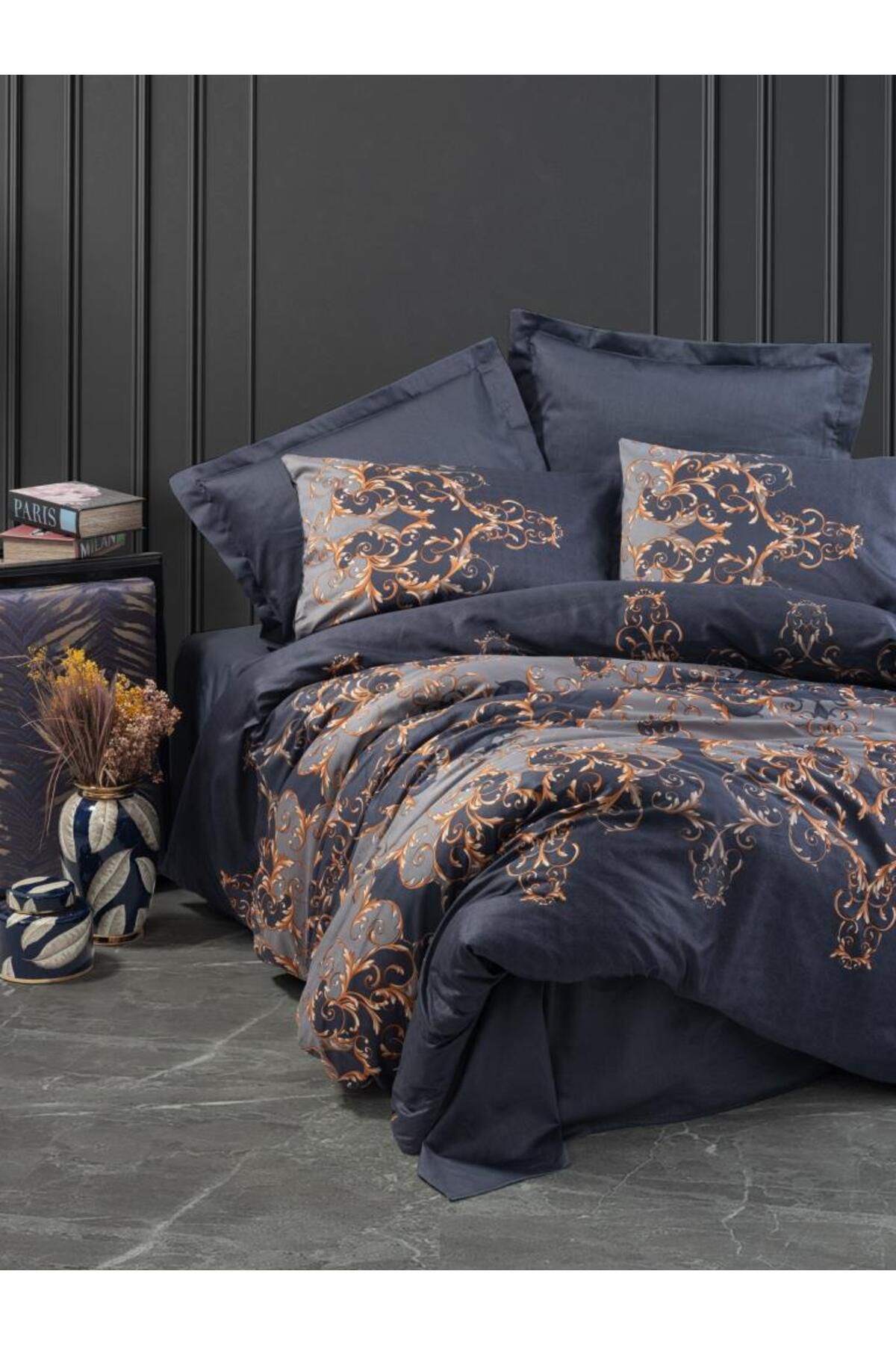 Angoravi Çift Kişilik Saten Nev Takımı Sarina Lacivert