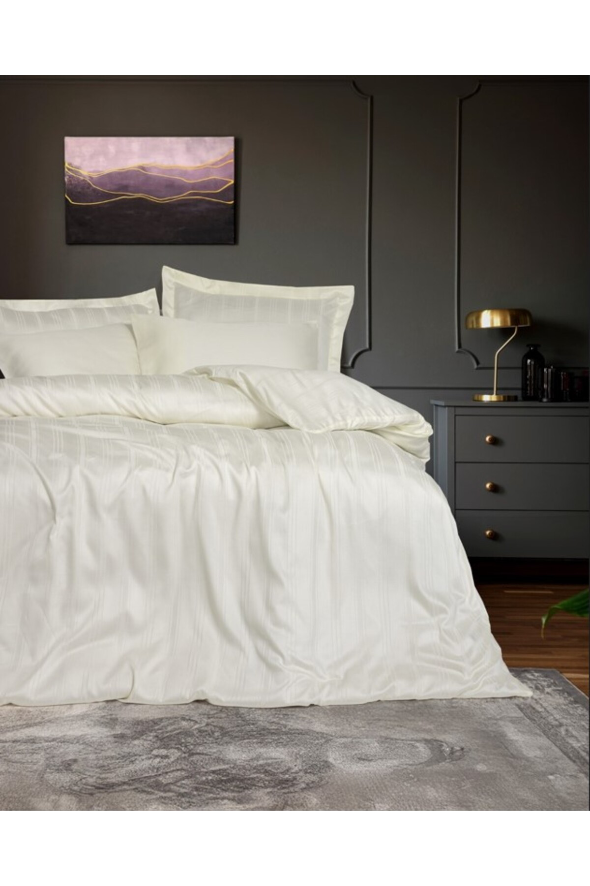 K&A Çift Kişilik Smart Stripe Bambu Saten Nev Takımı Bej