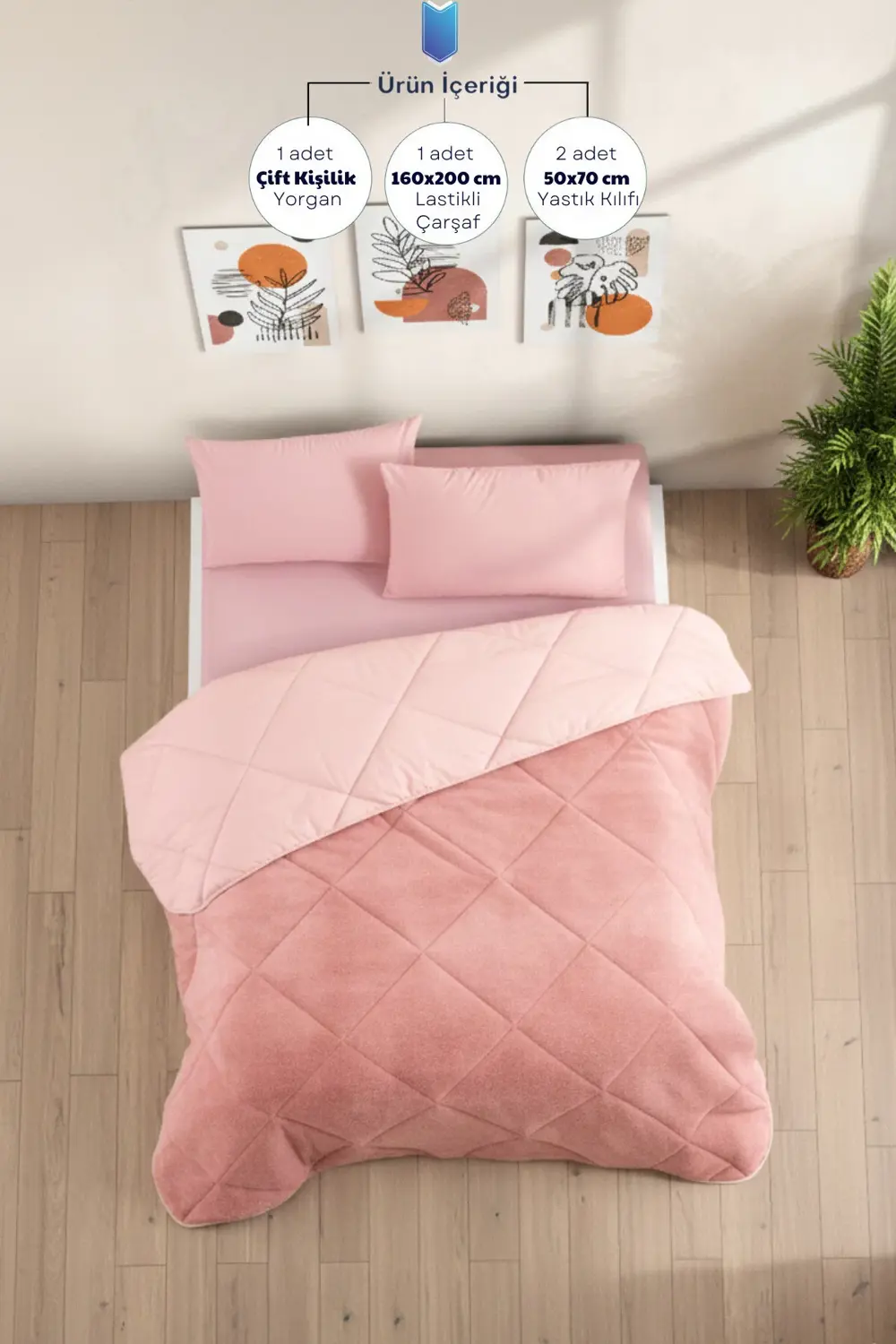 Çift Kişilik Wellsoft Yorgan Uyku Seti - Lastikli Çarşaflı 2 Yast