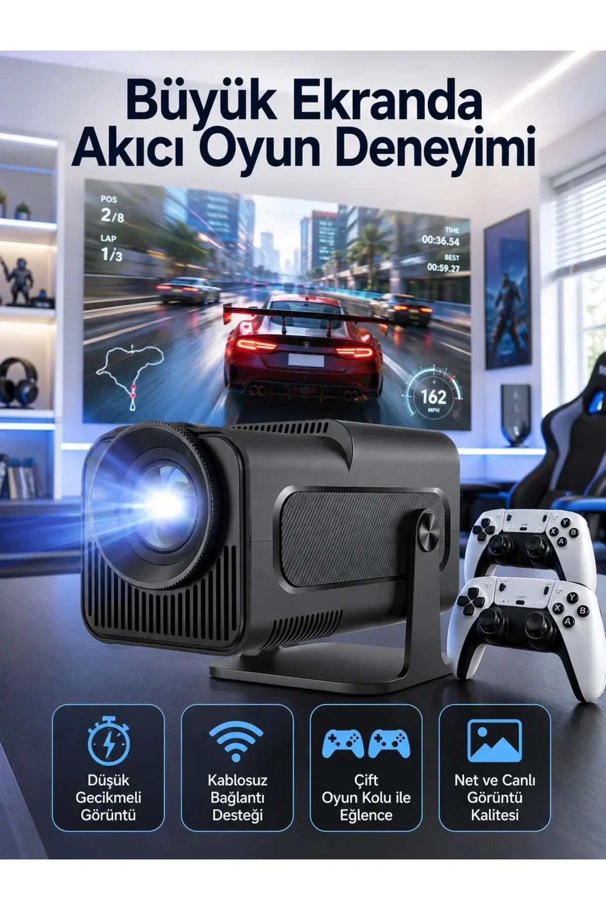 Çift Kollu Game Box Projeksiyon Cihazı Kumandalı Android Tv Dahili Hoparlör Çift Kollu Game Box Projeksiyon Cihazı Kumandalı Android Tv Dahili Hoparlör