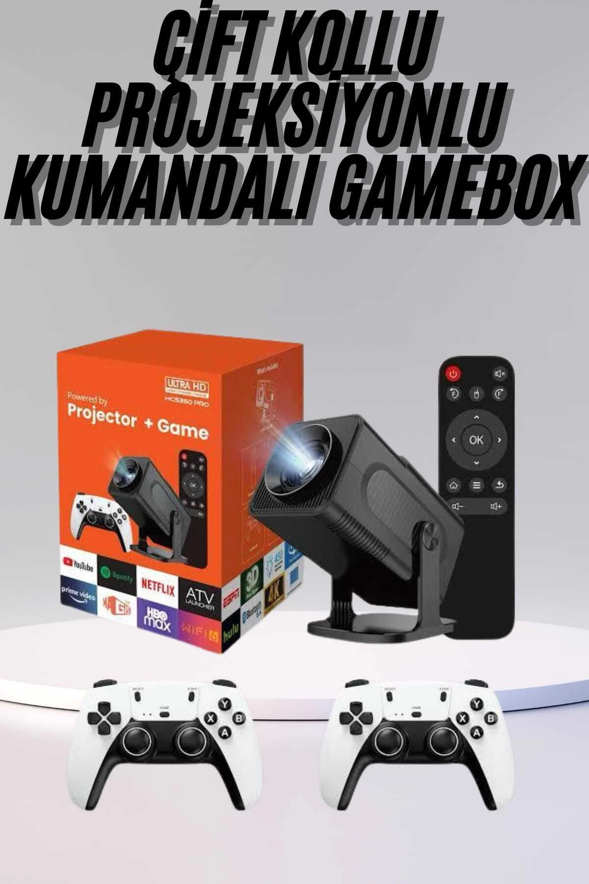 Çift Kollu Game Box Projeksiyon Cihazı Kumandalı Android Tv Dahil