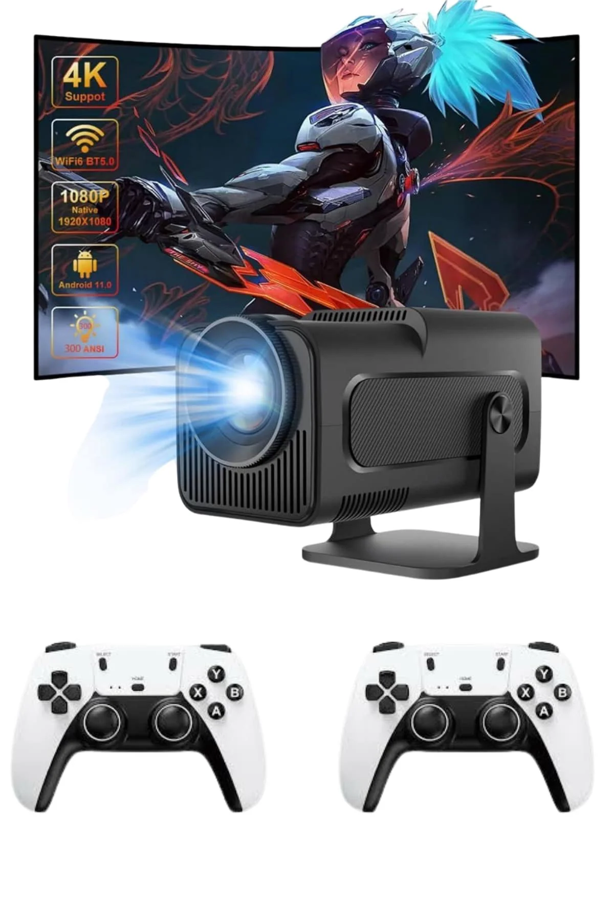 Çift Kollu Game Box Projeksiyon Cihazı Kumandalı Android Tv Dahil