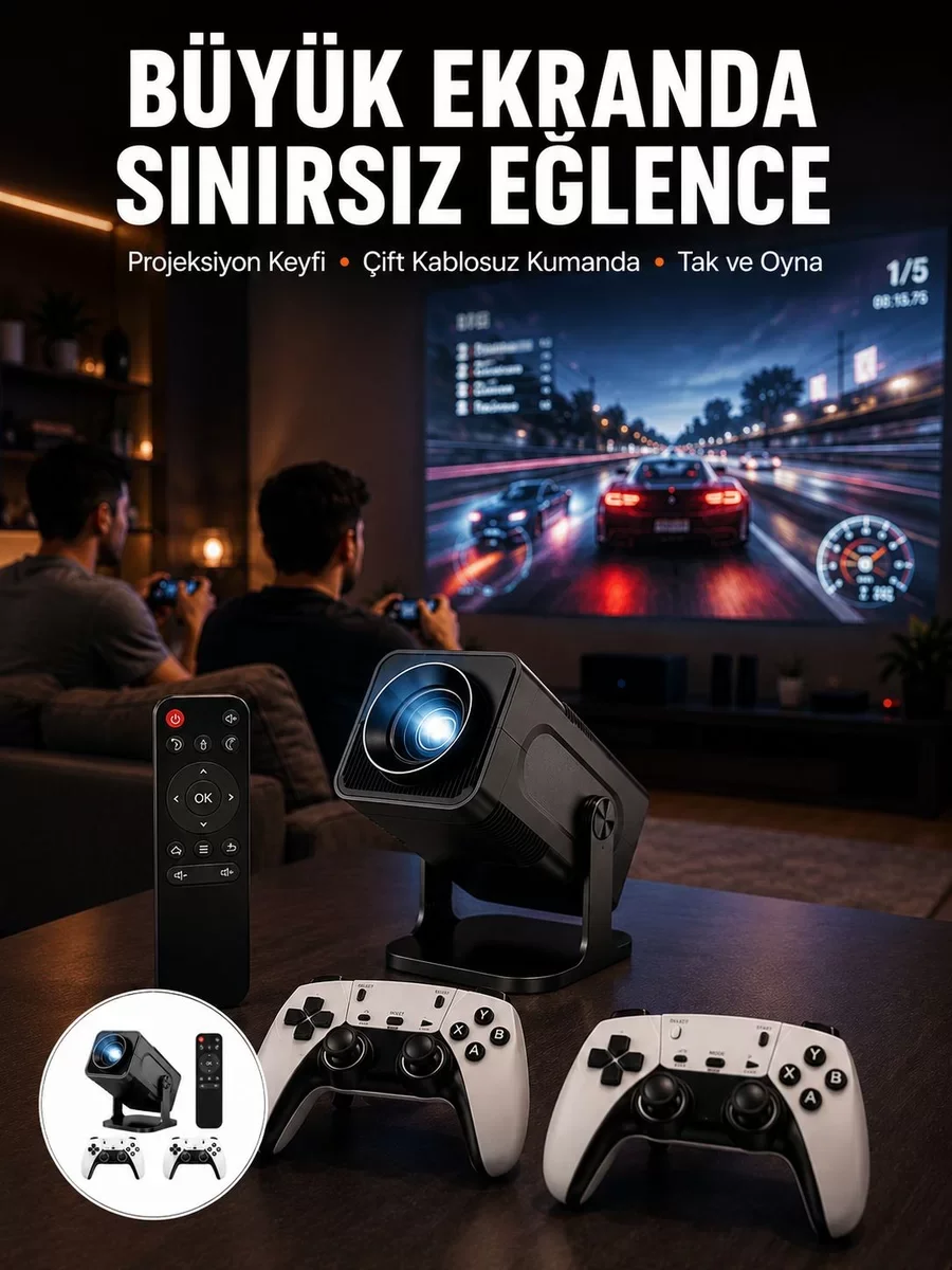 Çift Kollu Game Box Projeksiyon Cihazı - Android TV Dahili Hoparlör ile Yeni Nesil Eğlence