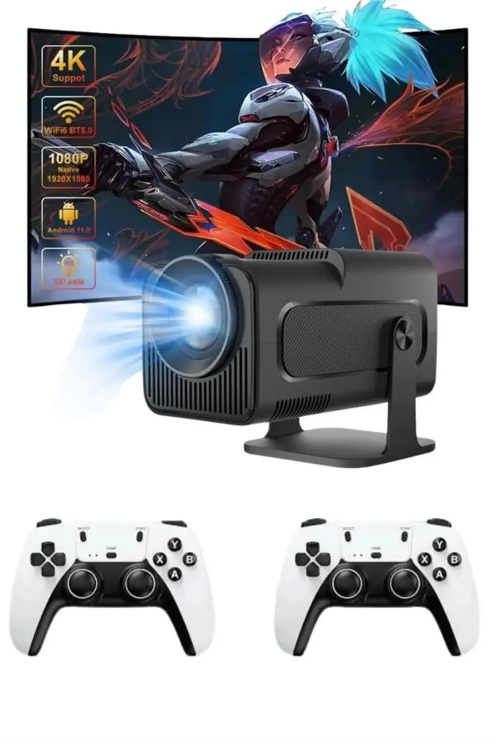 Çift Kollu Game Box Projeksiyon Cihazı Kumandalı Android Tv Dahil