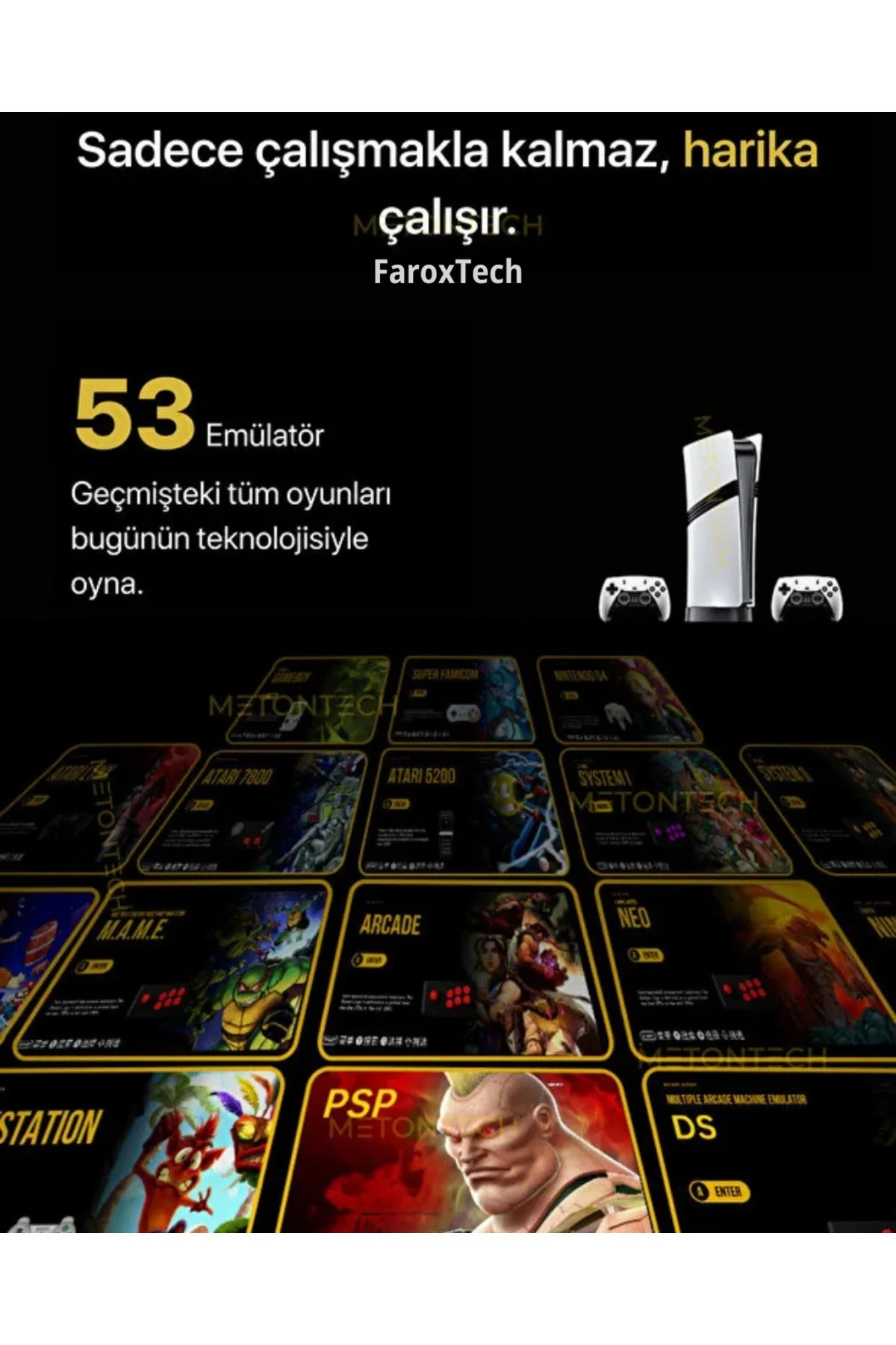 Çift Kollu Kablosuz Oyun Konsolu, 53 Emülatör Desteği ile Tak Çalıştır Özellikli