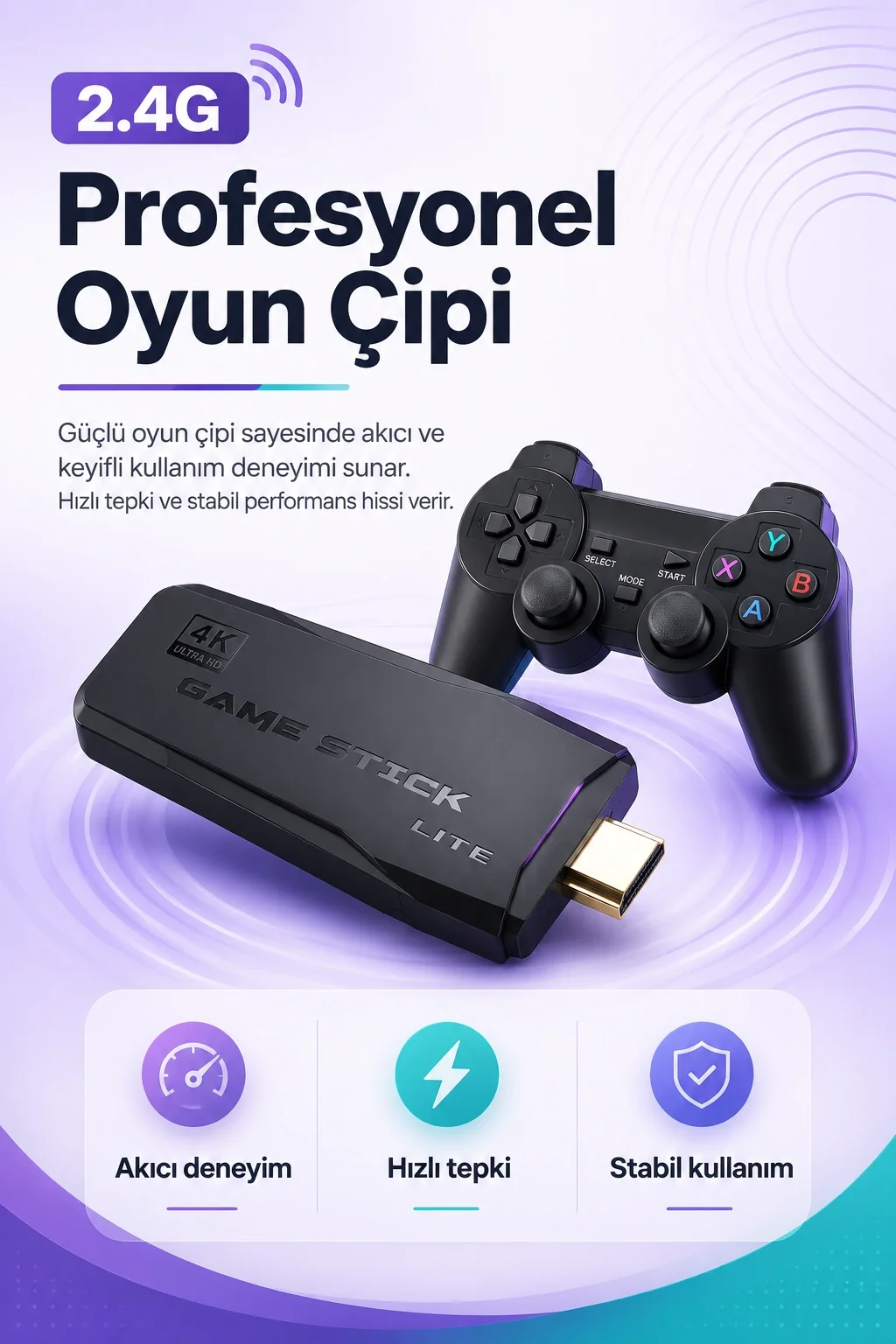 Çift Kollu Kablosuz Oyun Konsolu TV Bağlantılı Klasik Oyunlar İçin Pratik Set