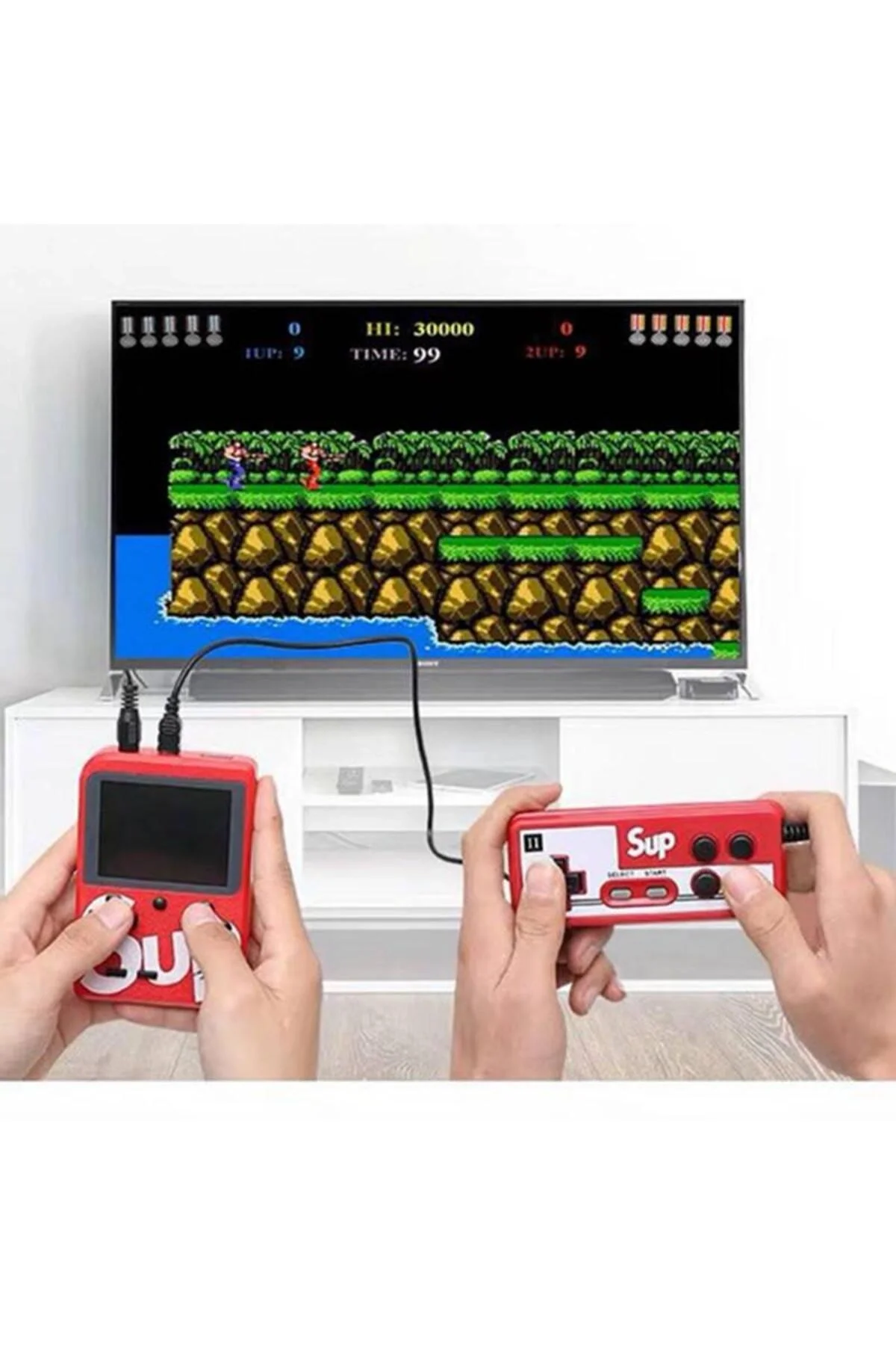 Çift kollu mini atari oyun konsolu kırmızı renk bluetooth özelliği yok - Elektronik