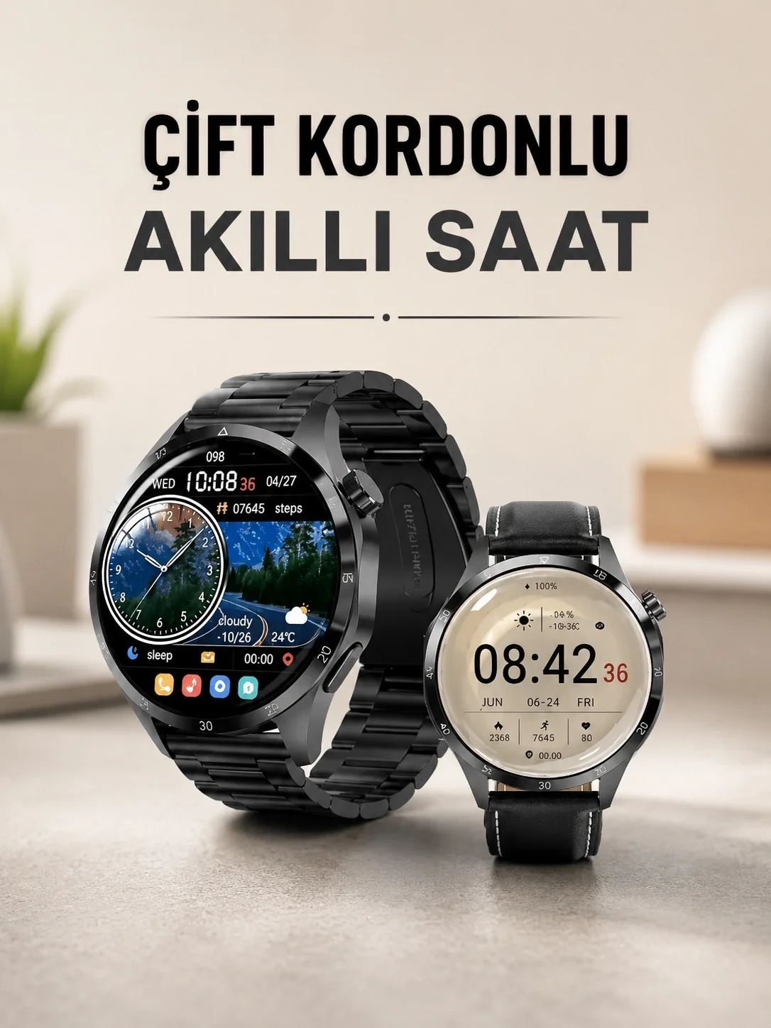 Çift Kordonlu Yüksek Çözünürlüklü Akıllı Saat Uyku İzleyici &amp; Spor Modları