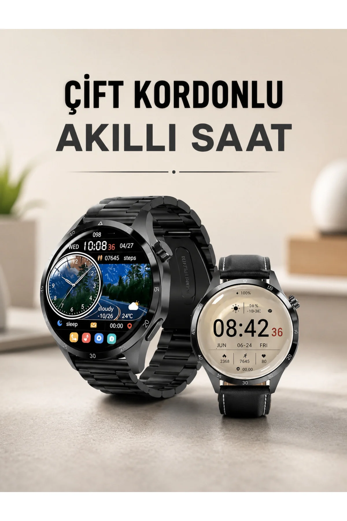 Çift Kordonlu Yüksek Çözünürlüklü Akıllı Saat Uyku İzleyici & Spor Modları