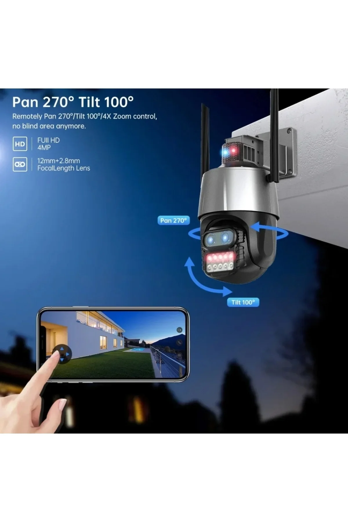 Çift lensli 8X zoom 4MP 4K Ultra HD hareketli gece görüşlü dış mekan WiFi IP kamera 2 yıl garantili