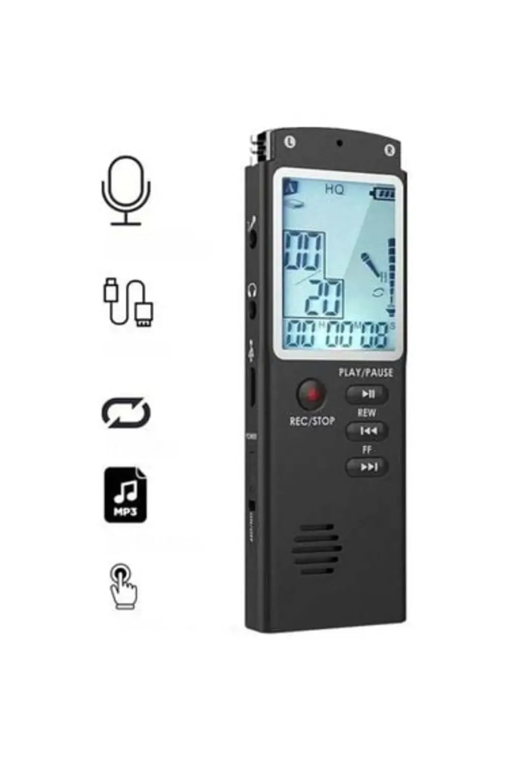 Çift Mikrofonlu 32 Gb Dijital Ses Kayıt Cihazı Led Ekranlı Çift M