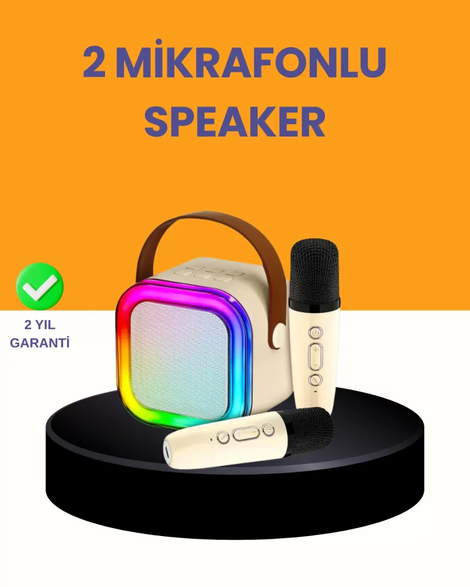 Çift Mikrofonlu Kompakt Karaoke Hoparlör – Uzun Pil Ömrü - Lisinya