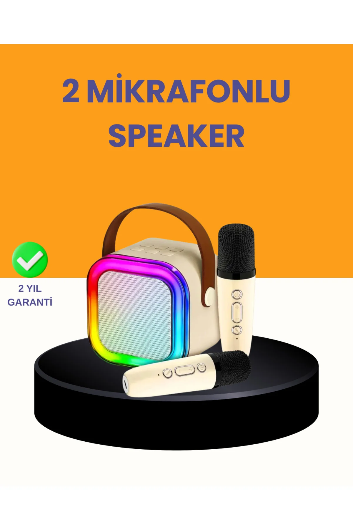Çift Mikrofonlu Kompakt Karaoke Hoparlör – Uzun Pil Ömrü