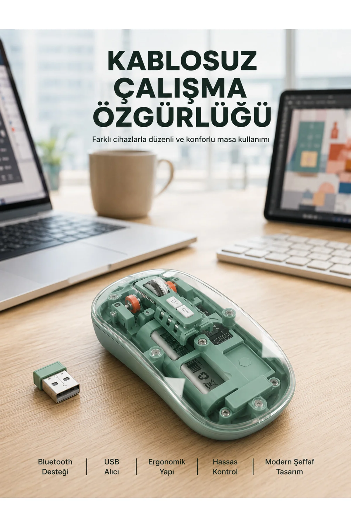 Çift Mod Bağlantılı Kablosuz Mouse Bluetooth ve USB Alıcılı Yeni Nesil Çift Mod Bağlantılı Kablosuz Mouse Bluetooth ve USB Alıcılı Yeni Nesil