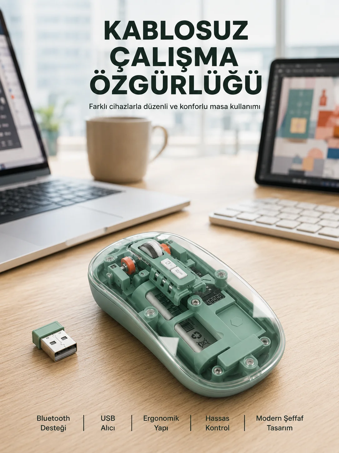 Çift Mod Bağlantılı Kablosuz Mouse Bluetooth ve USB Alıcılı Yeni Nesil Fiyatı, Yorumları ve Özellikleri