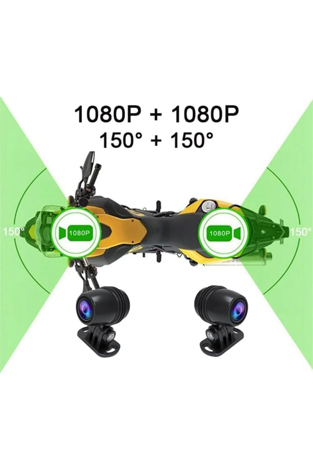 Çift Ön–Arka Motosiklet Kamerası – Full HD 1080P, 150° Geniş Açı Lens, 3.0” I