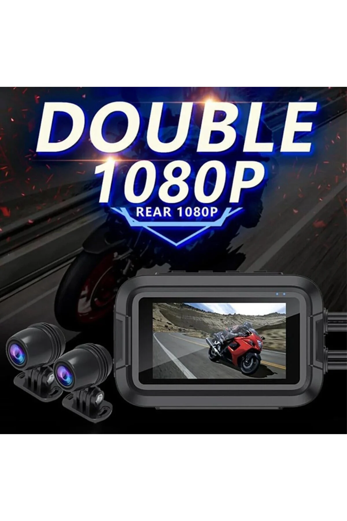Çift Ön–Arka Motosiklet Kamerası – Full HD 1080P, 150° Geniş Açı Lens, 3.0” I