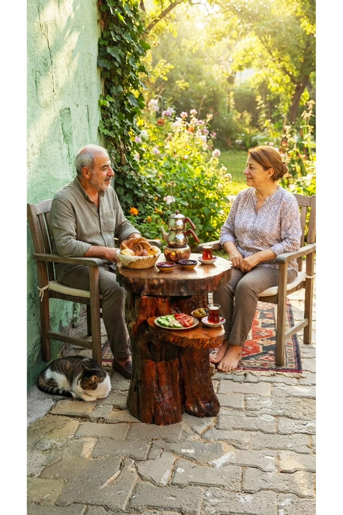 Çift Tablalı Masif Kütük Sehpa