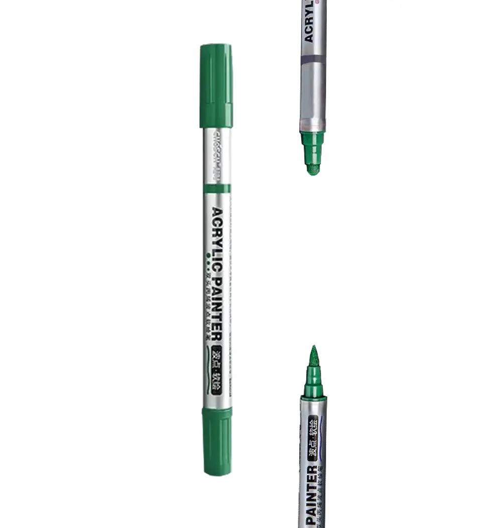 Çift Taraflı Akrilik Marker Kalemi - 1 Adet- Mat Koyu Yeşil