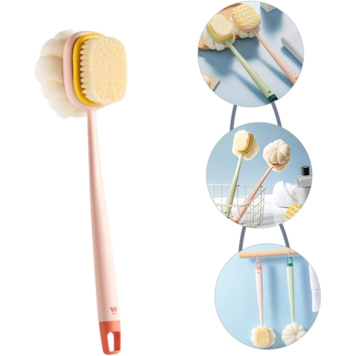 Çift Taraflı Banyo Duş Fırçası Ahşap Saplı, Hassas Fırça & Sünger