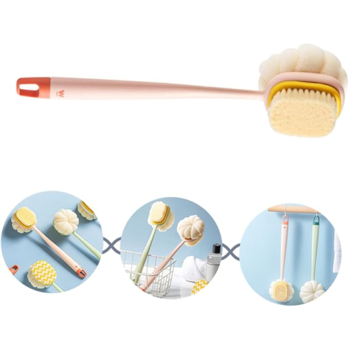 Çift Taraflı Banyo Duş Fırçası Ahşap Saplı, Hassas Fırça & Sünger