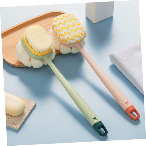 Çift Taraflı Banyo Duş Fırçası Ahşap Saplı, Hassas Fırça & Sünger