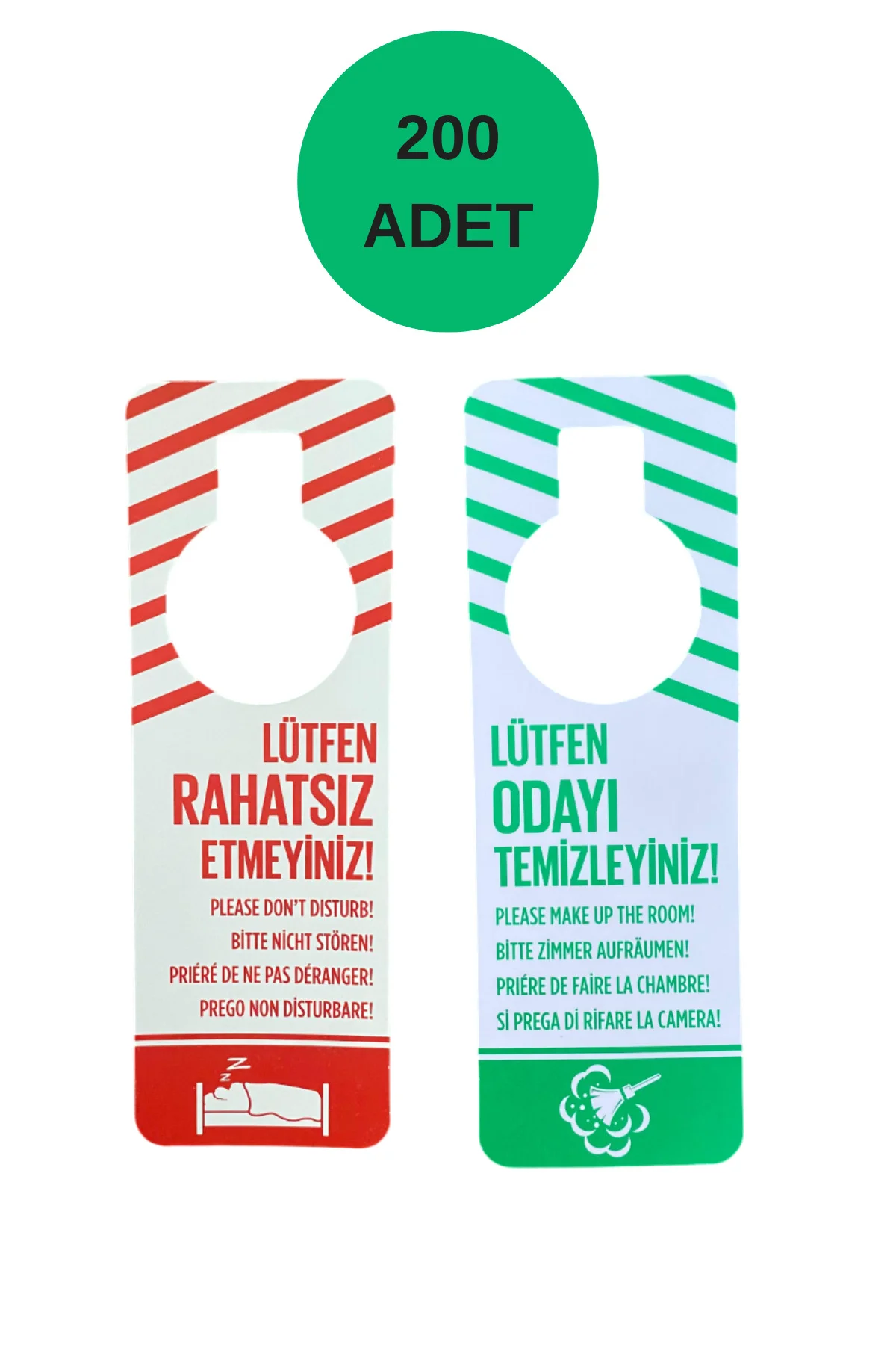 Çift Taraflı DND Kapı Kolu Kartı (Rahatsız Etmeyin Odayı Temizley