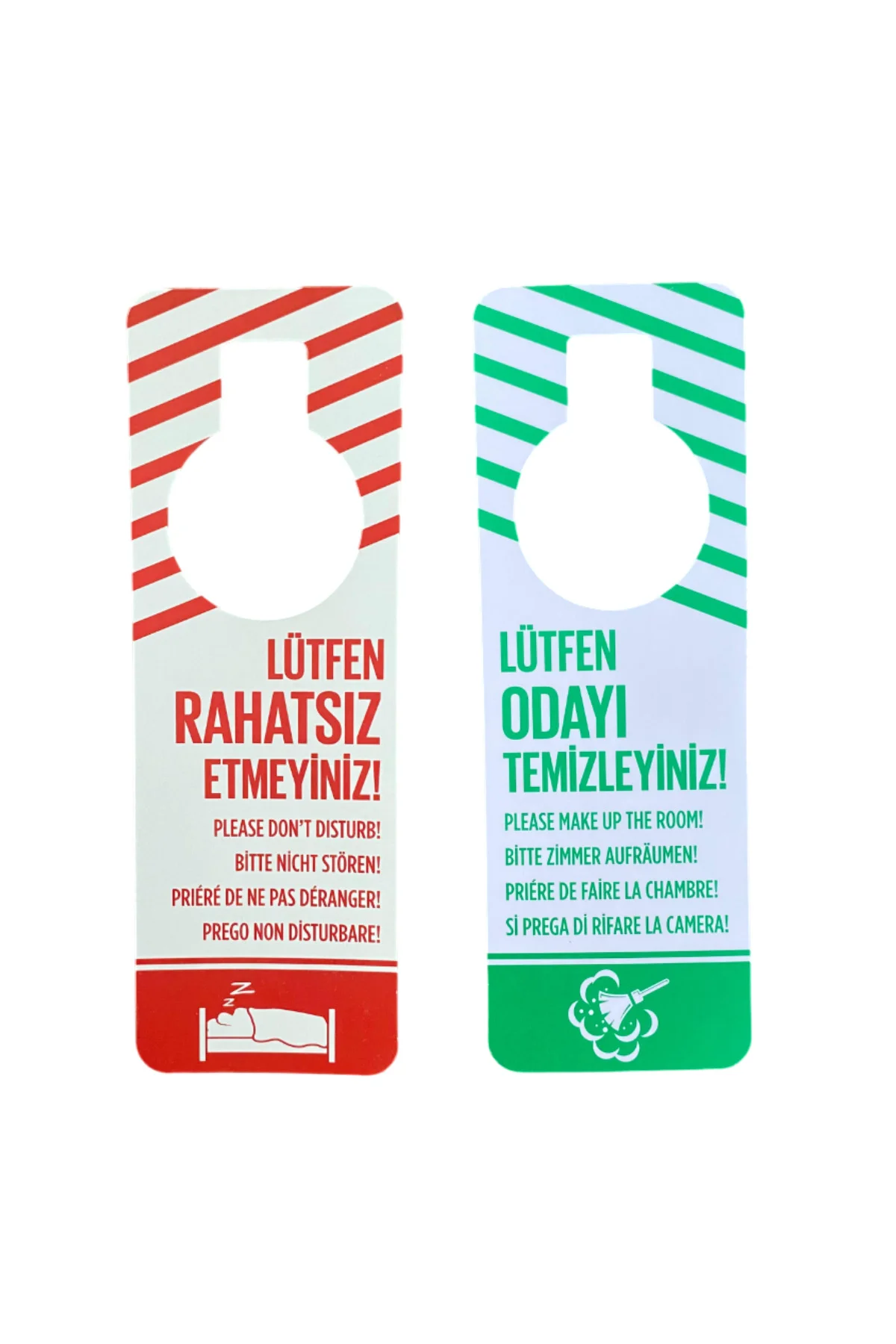 Çift Taraflı DND Kapı Kolu Kartı (Rahatsız Etmeyin Odayı Temizley
