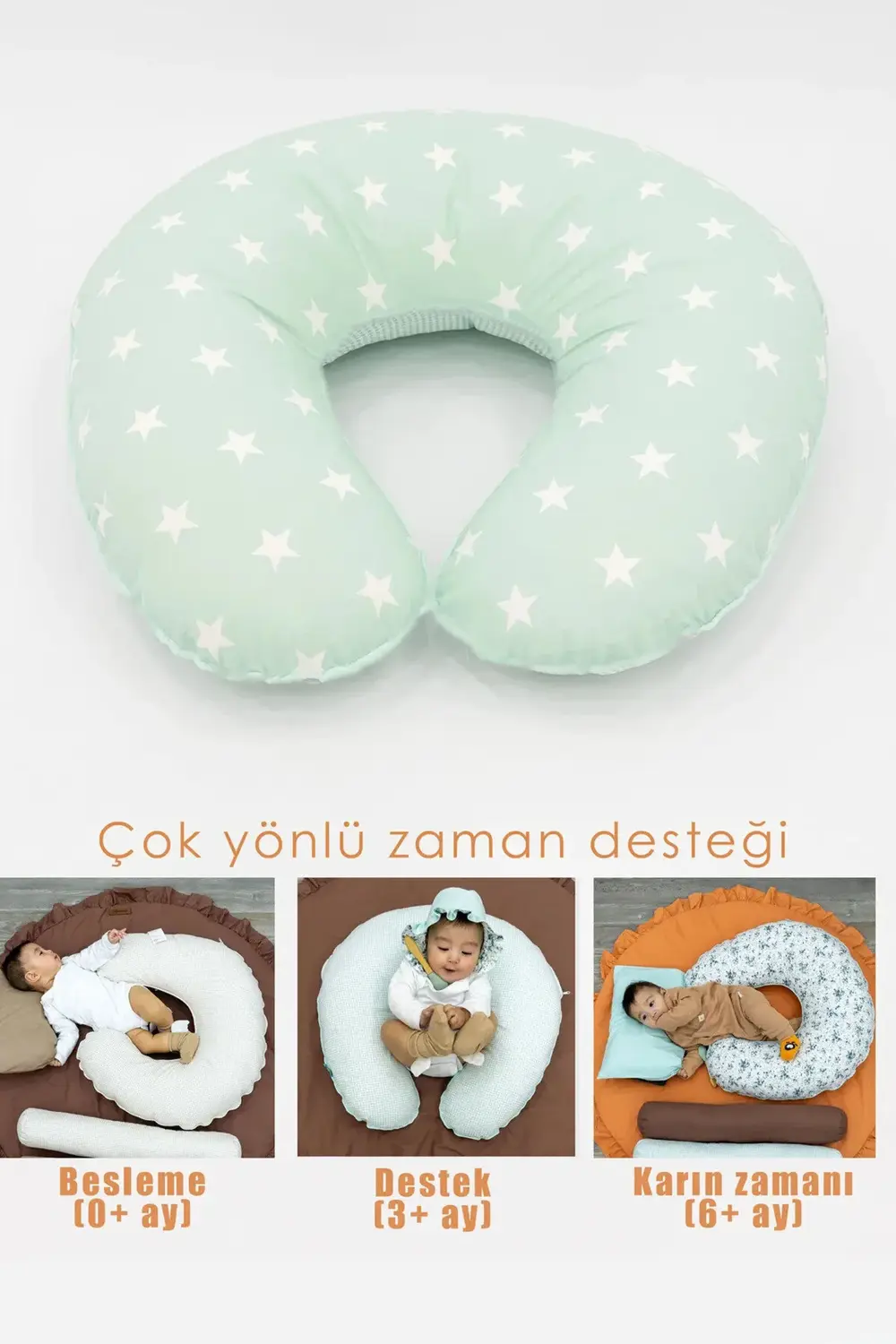 Mordesign Çift Taraflı Emzirme Yastığı Bebek Destek Minderi Hamile Yastığı