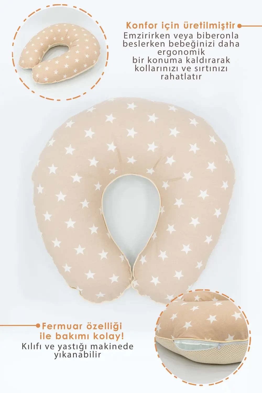 Mordesign Çift Taraflı Emzirme Yastığı /Bebek Destek Minderi, Hamile Yastığ