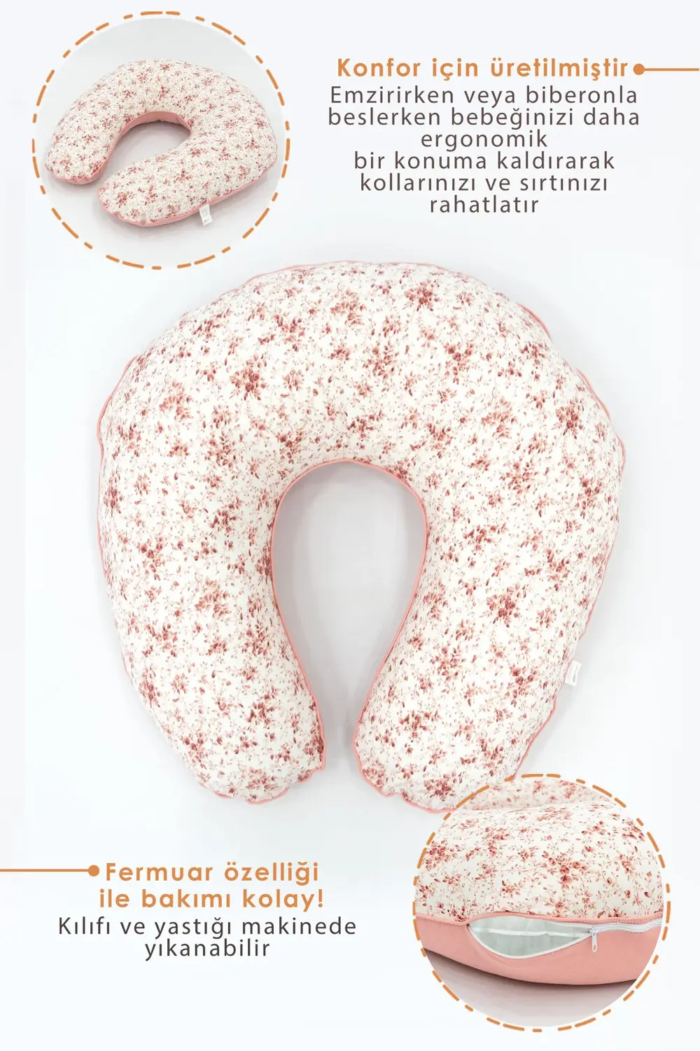 Mordesign Çift Taraflı Emzirme Yastığı /Bebek Destek Minderi, Hamile Yastığ