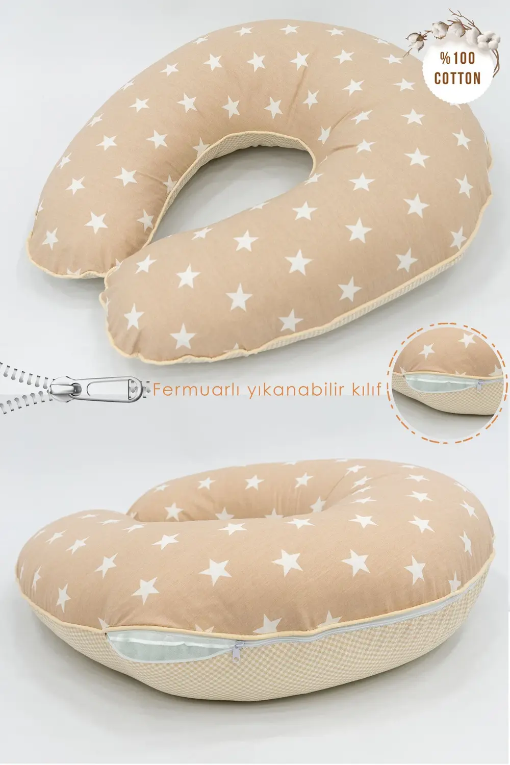 Mordesign Çift Taraflı Emzirme Yastığı /Bebek Destek Minderi, Hamile Yastığ