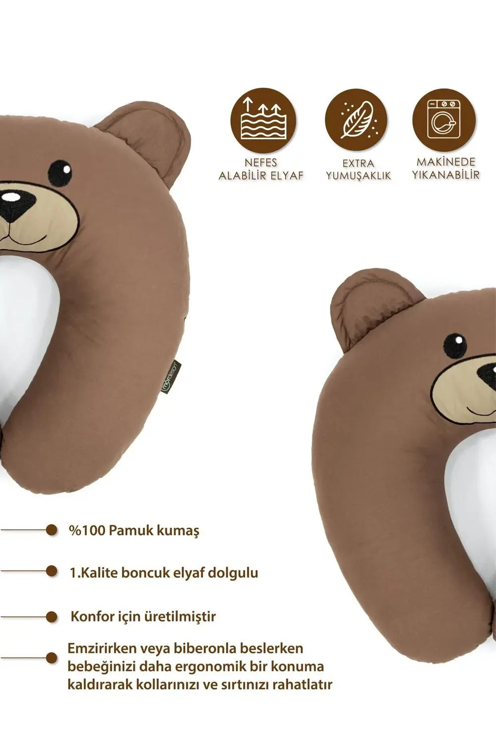 Mordesign Çift Taraflı Emzirme Yastığı Bebek Destek Minderi Hamile Yastığı