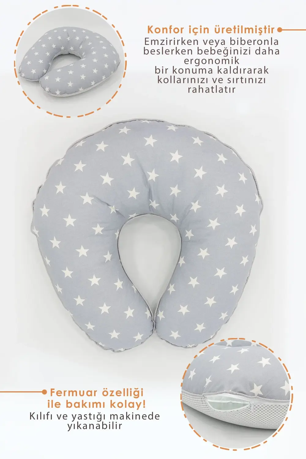 Mordesign Çift Taraflı Emzirme Yastığı /Bebek Destek Minderi, Hamile Yastığ