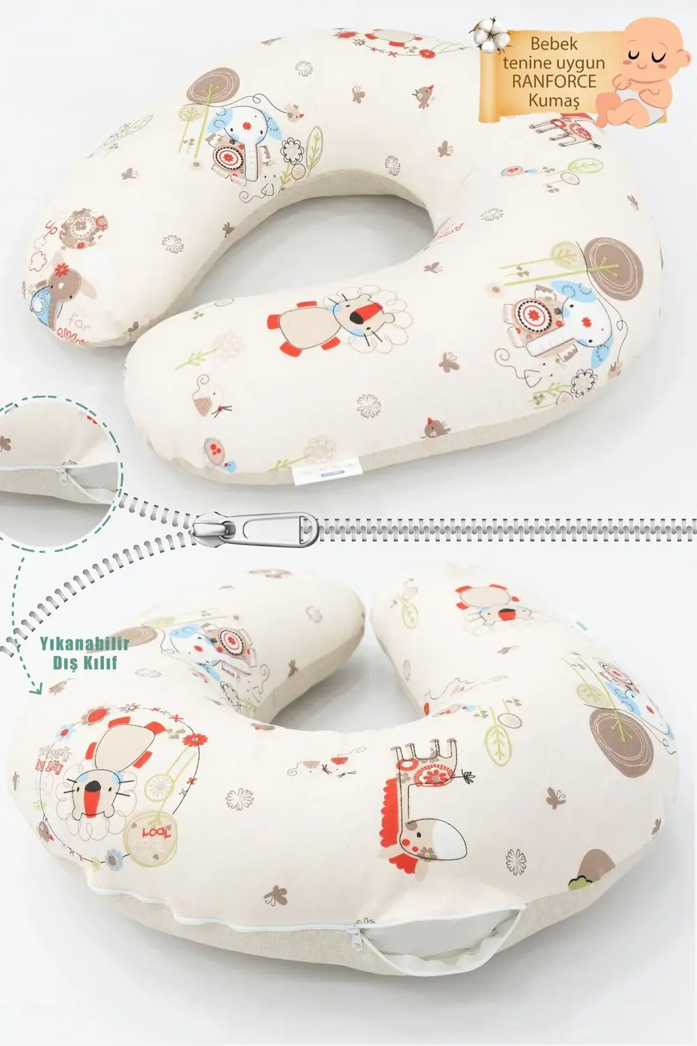 Mordesign Çift Taraflı Emzirme Yastığı /Bebek Destek Minderi, Hamile Yastığ